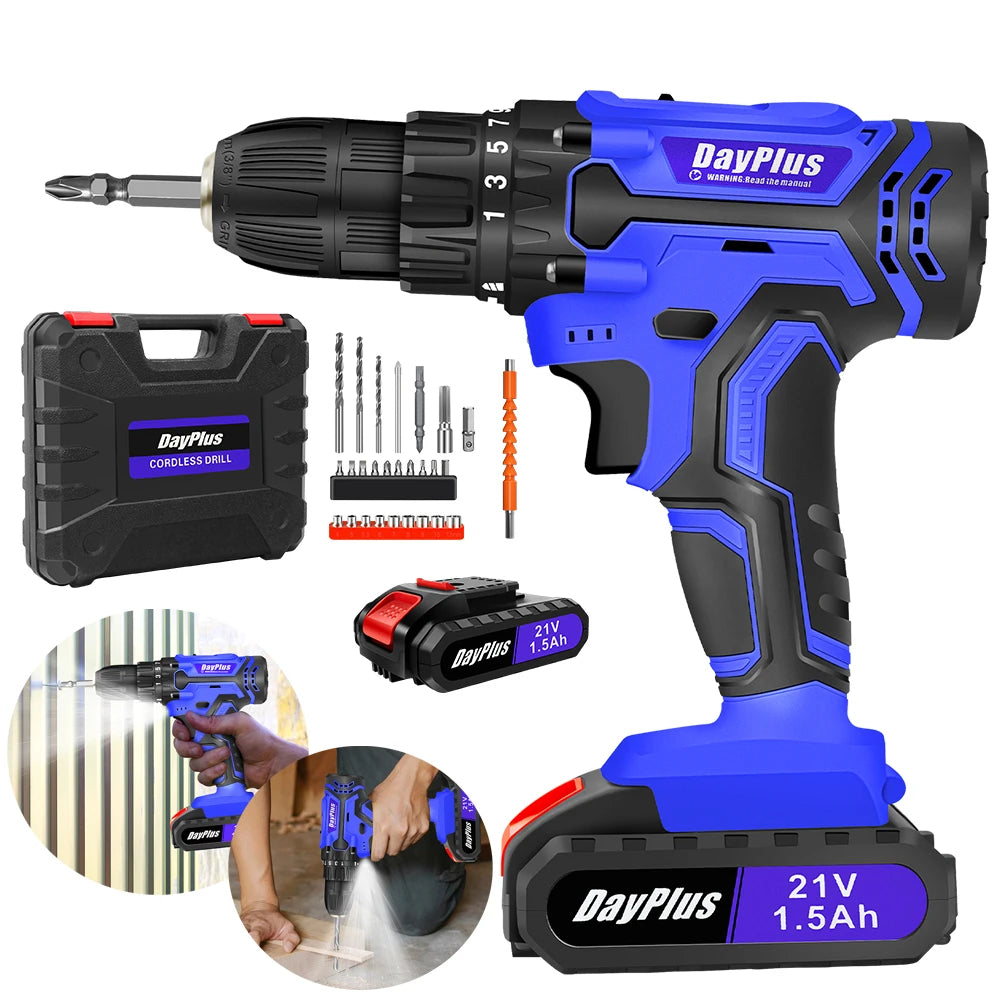 21V Cordless Drill Kit | 45Nm Impact Driver | LED Light | UK Stock Fast Delivery