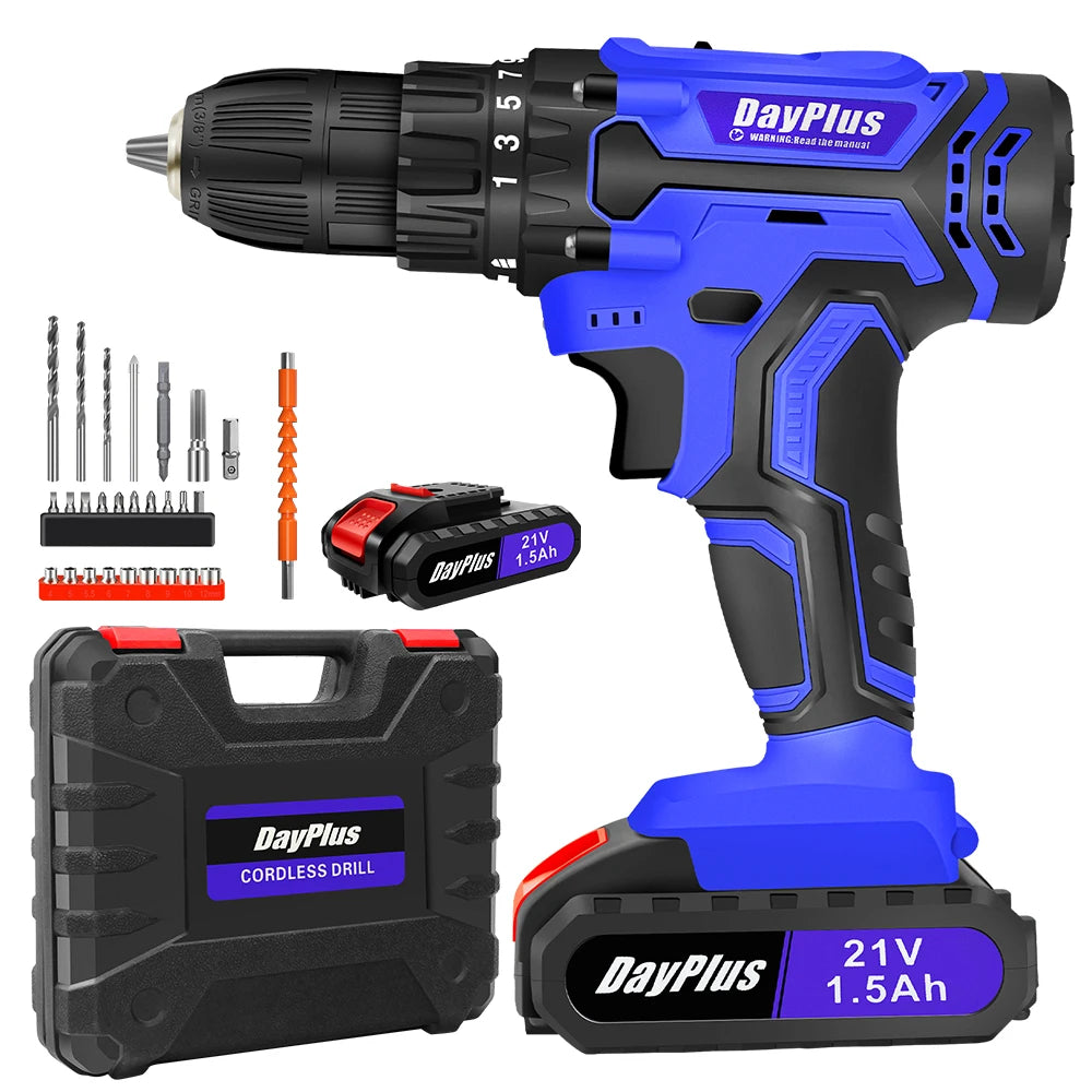 21V Cordless Drill Kit | 45Nm Impact Driver | LED Light | UK Stock Fast Delivery