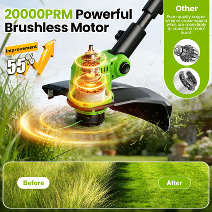 21V Cordless Grass Trimmer | 14-inch Cut | 2-in-1 Lawn Edger | Dual Battery
