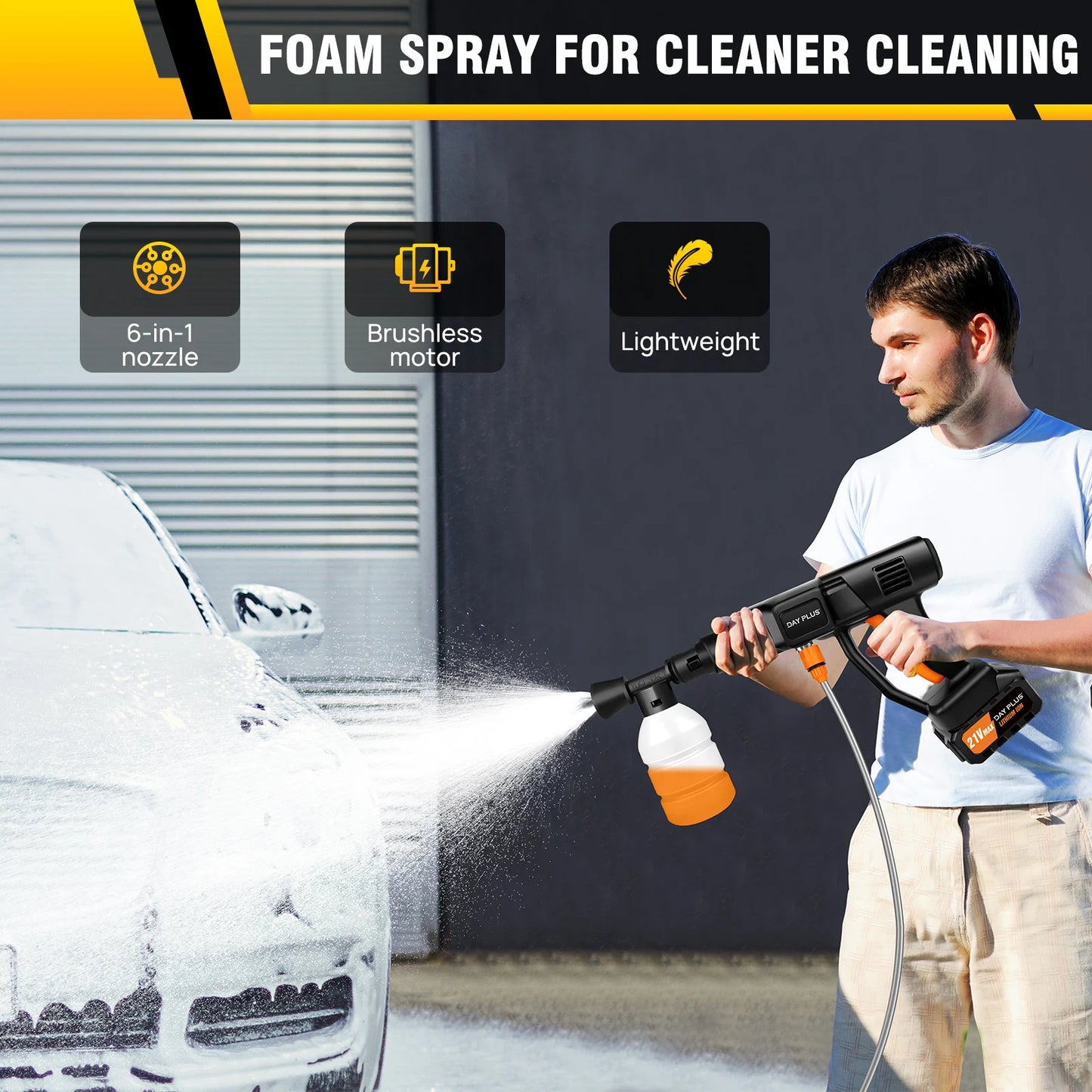 Cordless Pressure Washer | 4.0Ah Brushless Motor | 6-in-1 Nozzle Car Washer