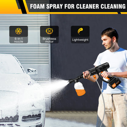 Cordless Pressure Washer | 4.0Ah Brushless Motor | 6-in-1 Nozzle Car Washer
