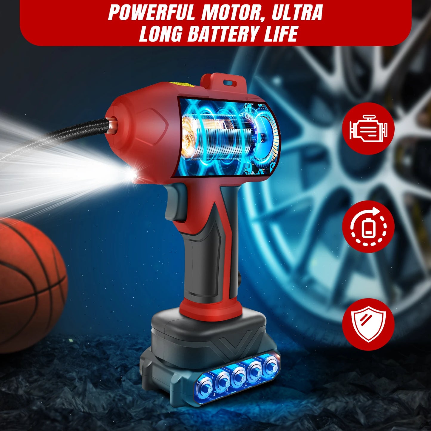 Cordless Tyre Inflator | 21V 180PSI | Portable Car Tyre Pump | Digital Display