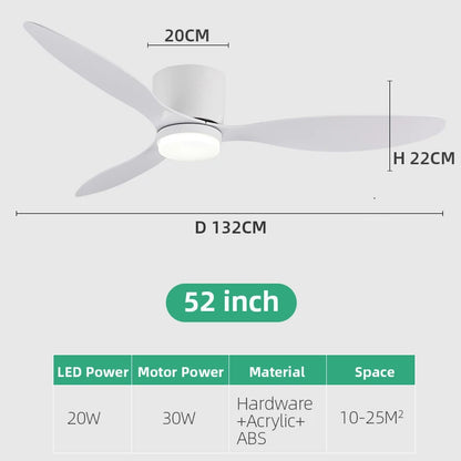 Minimalist Ceiling Fan with LED Light | 42" or 52" | Remote Control