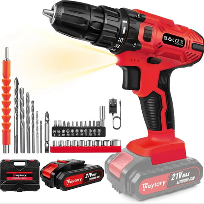 21V Cordless Drill Kit | 45Nm | 29-Piece Set | LED Light | Home DIY