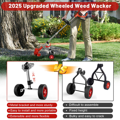 Cordless Garden Strimmer | Adjustable Wheeled Grass Cutter | 2 Batteries