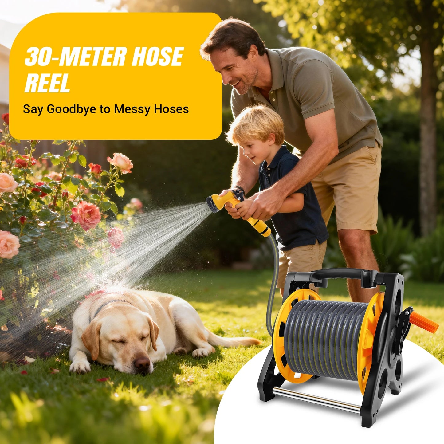 Garden Hose Reel Cart 25m/30m | 7 Spray Modes | Free-Standing or Wall-Mounted