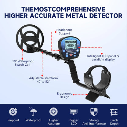 Metal Detector for Adults | 5 Modes | 10-inch Waterproof Coil | Gold Finder