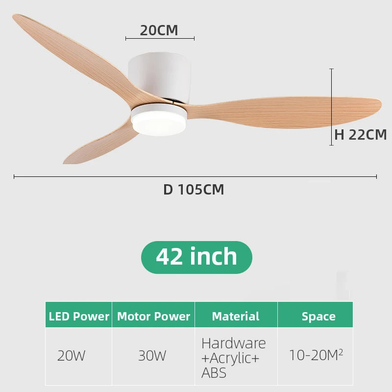 Minimalist Ceiling Fan with LED Light | 42" or 52" | Remote Control