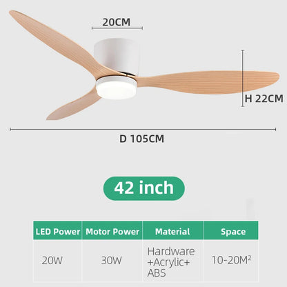 Minimalist Ceiling Fan with LED Light | 42" or 52" | Remote Control