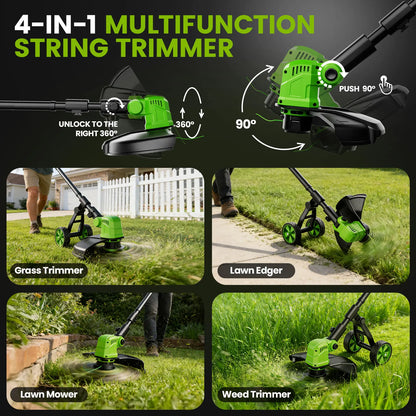 21V Cordless Grass Trimmer | 14-inch Cut | 2-in-1 Lawn Edger | Dual Battery