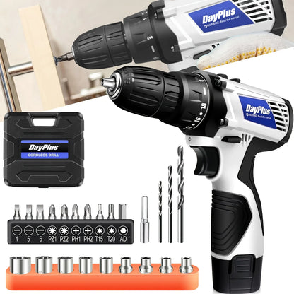 12V Cordless Drill Kit | 18+1 Torque | LED Light | 23-Piece Home DIY Set