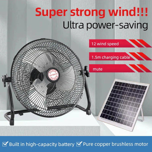 Solar Portable Fan with Battery and USB Charging - UK