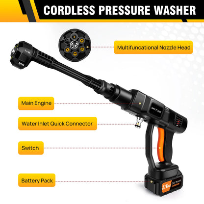 Cordless Pressure Washer | 4.0Ah Brushless Motor | 6-in-1 Nozzle Car Washer