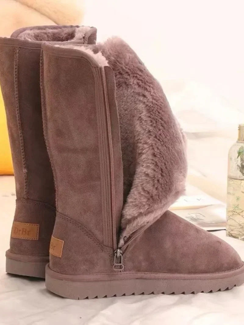 Women Winter Snow Boots 2025 Waterproof Warm PU Leather Fur Knee