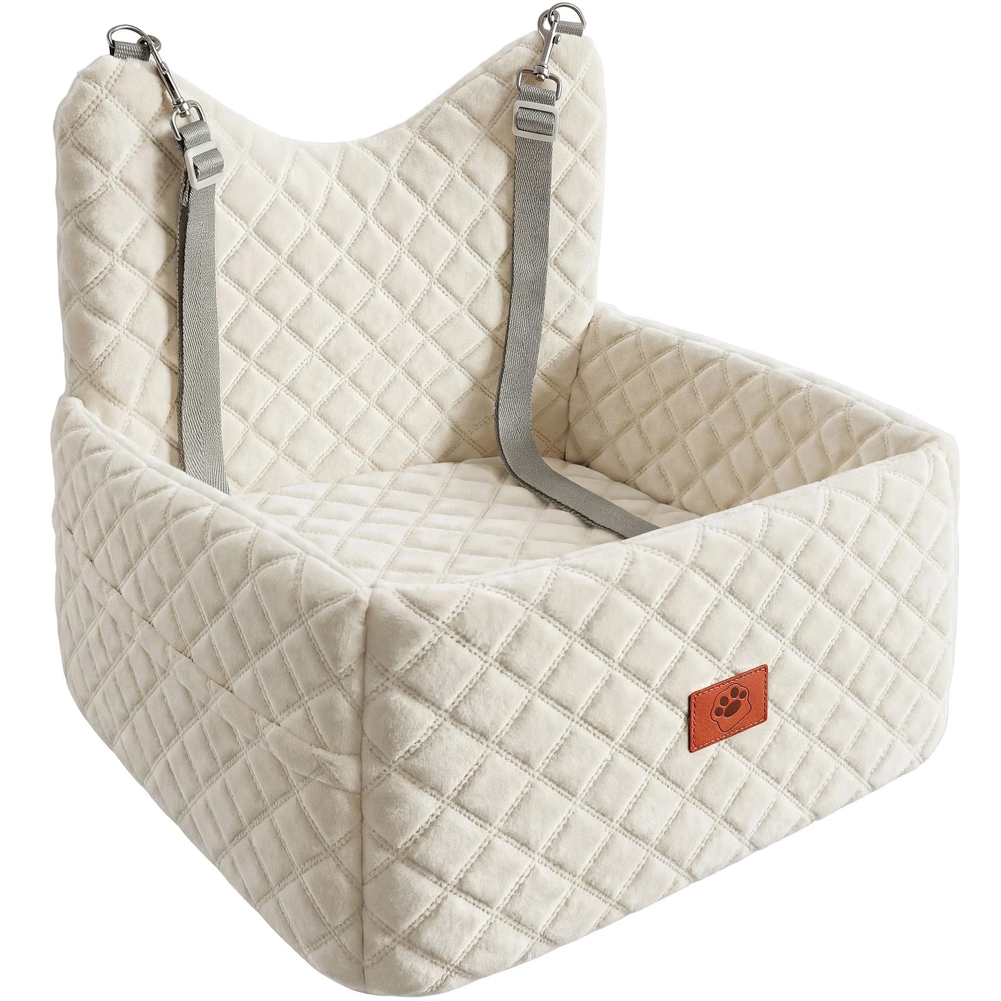 Memory Foam Dog Car Seat | Non-Slip Pet Booster Bed | Safety Belt & Storage