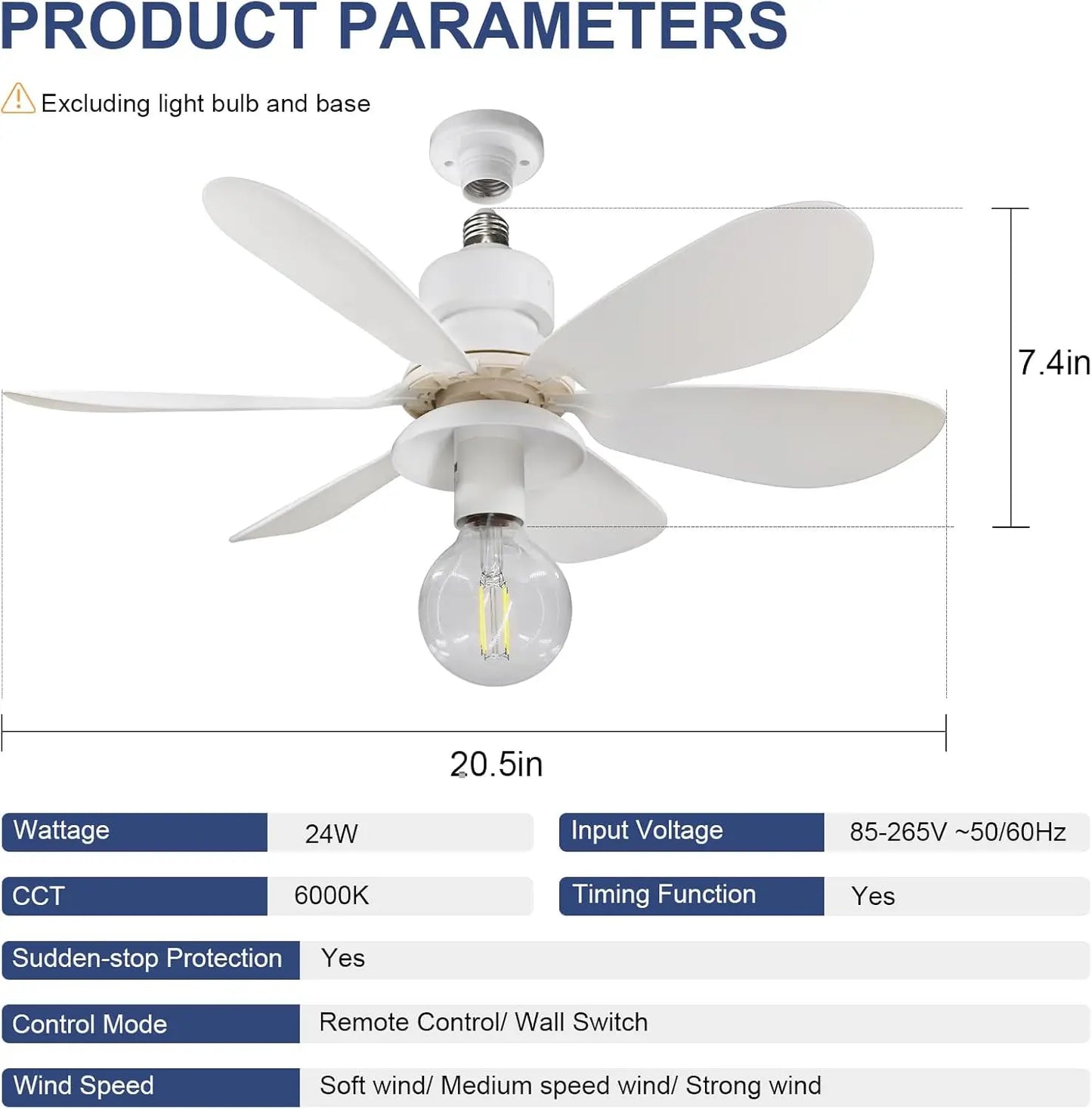 E27 Socket Ceiling Fan - specification