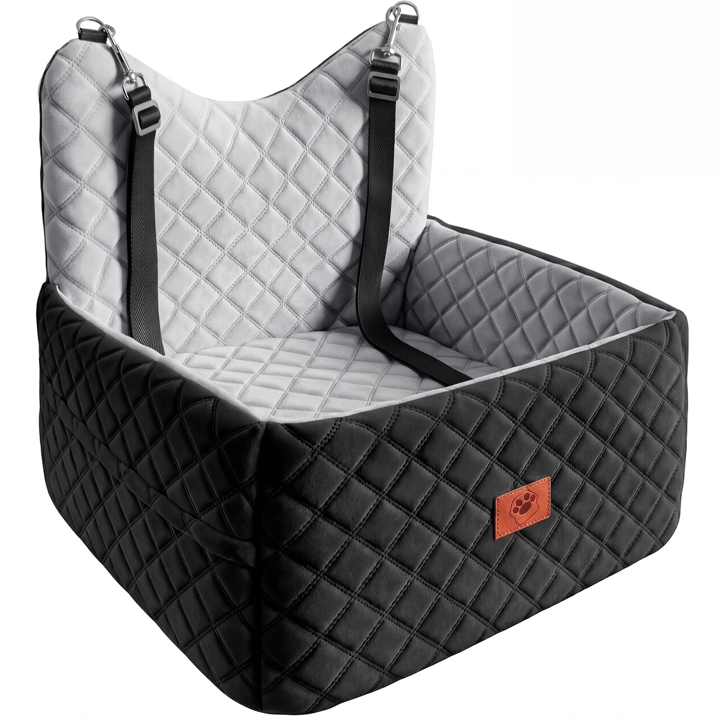 Memory Foam Dog Car Seat | Non-Slip Pet Booster Bed | Safety Belt & Storage