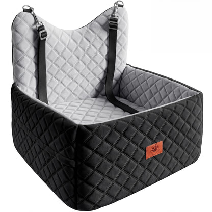 Memory Foam Dog Car Seat | Non-Slip Pet Booster Bed | Safety Belt & Storage