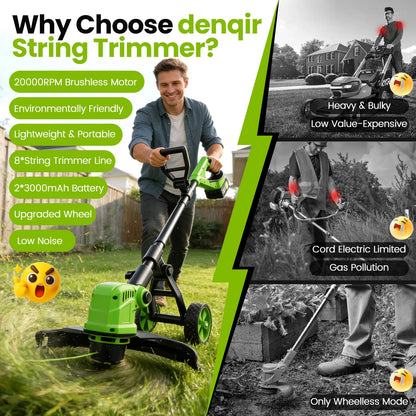 21V Cordless Grass Trimmer | 14-inch Cut | 2-in-1 Lawn Edger | Dual Battery