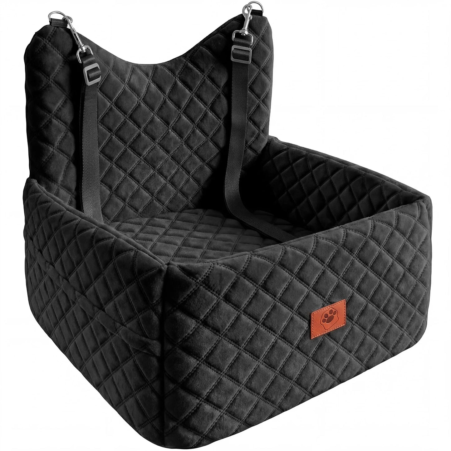Memory Foam Dog Car Seat | Non-Slip Pet Booster Bed | Safety Belt & Storage