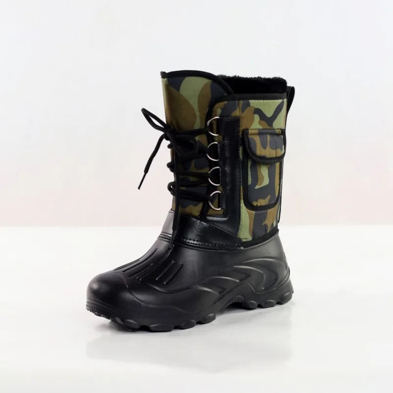 Fur Lined Rain & Snow Work Shoes, Warm Mid-Calf Outdoor Motorcycle Boots