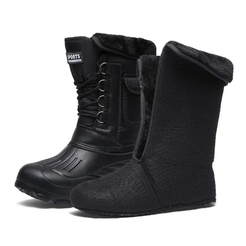 Fur Lined Rain & Snow Work Shoes, Warm Mid-Calf Outdoor Motorcycle Boots