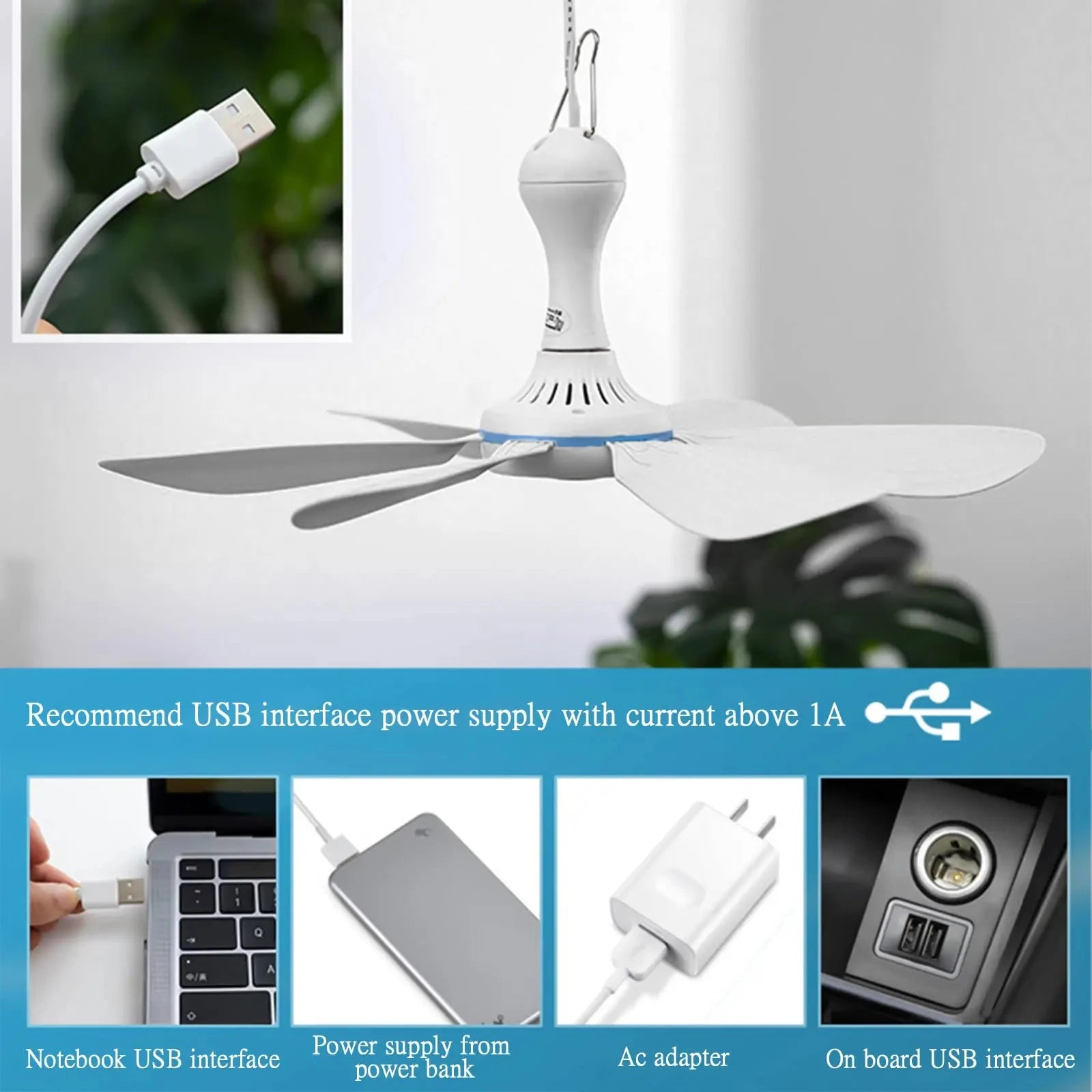 USB 6-Blade Hanging Ceiling Fan - camping tent
