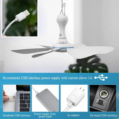 USB 6-Blade Hanging Ceiling Fan - camping tent