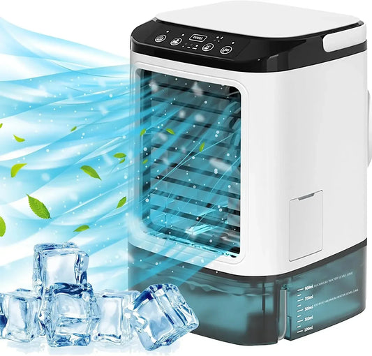 Mini Desktop Air Cooler Fan Dual Spray Mist 3 Speeds Night Light USB - UK