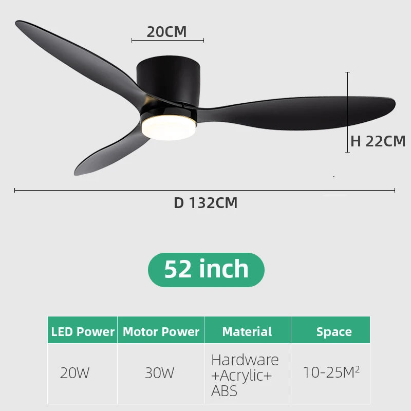 Minimalist Ceiling Fan with LED Light | 42" or 52" | Remote Control