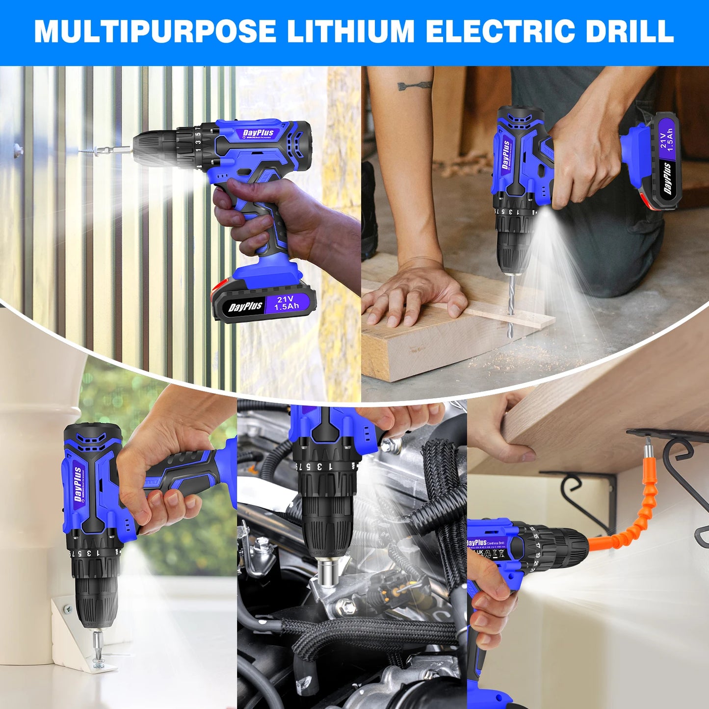 21V Cordless Drill Kit | 45Nm Impact Driver | LED Light | UK Stock Fast Delivery
