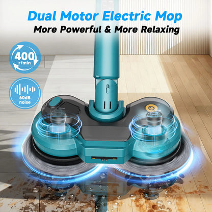 600RPM Cordless Electric Mop | Battery Powered Floor Scrubber | Spray & LED