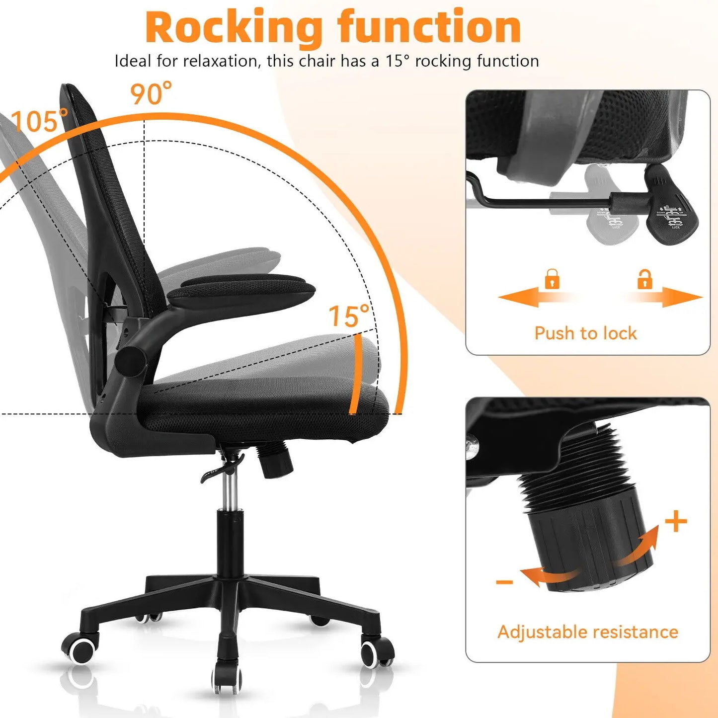 Ergonomic Office Chair with Adjustable Lumbar Support & Flip-Up Armrests