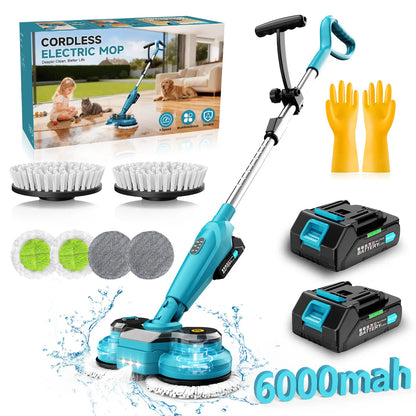 600RPM Cordless Electric Mop | Battery Powered Floor Scrubber | Spray & LED