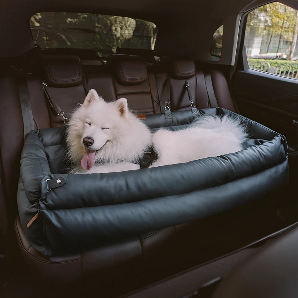 Luxury Dog Car Seat Booster | Faux Leather Pet Travel Bed & Carrier