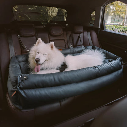 Luxury Dog Car Seat Booster | Faux Leather Pet Travel Bed & Carrier