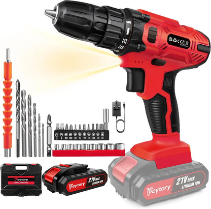 21V Cordless Drill Kit | 45Nm | 29-Piece Set | LED Light | Home DIY