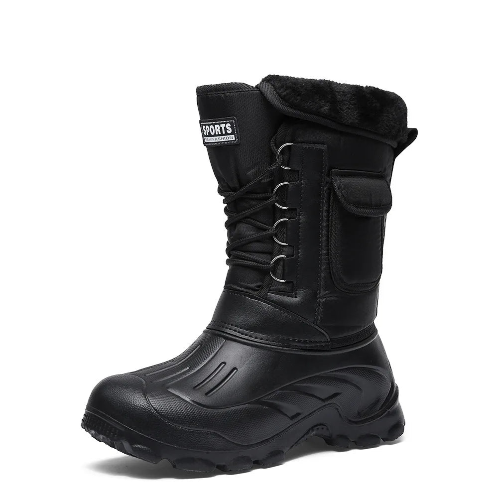 Fur Lined Rain & Snow Work Shoes, Warm Mid-Calf Outdoor Motorcycle Boots