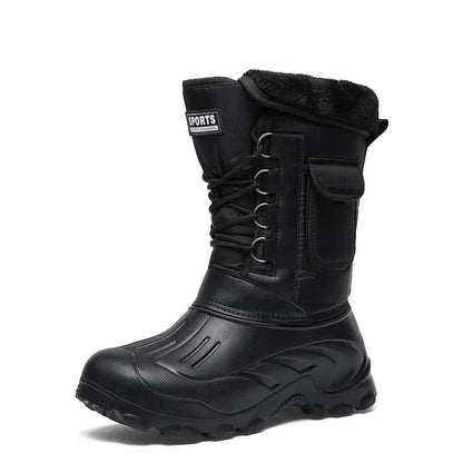 Fur Lined Rain & Snow Work Shoes, Warm Mid-Calf Outdoor Motorcycle Boots