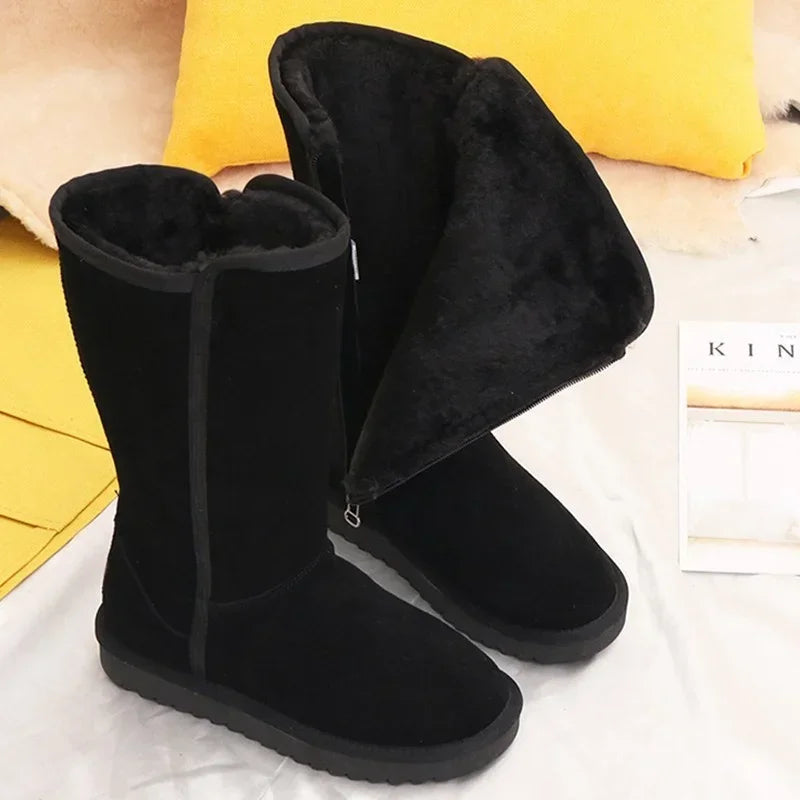 Women Winter Snow Boots 2025 Waterproof Warm PU Leather Fur Knee