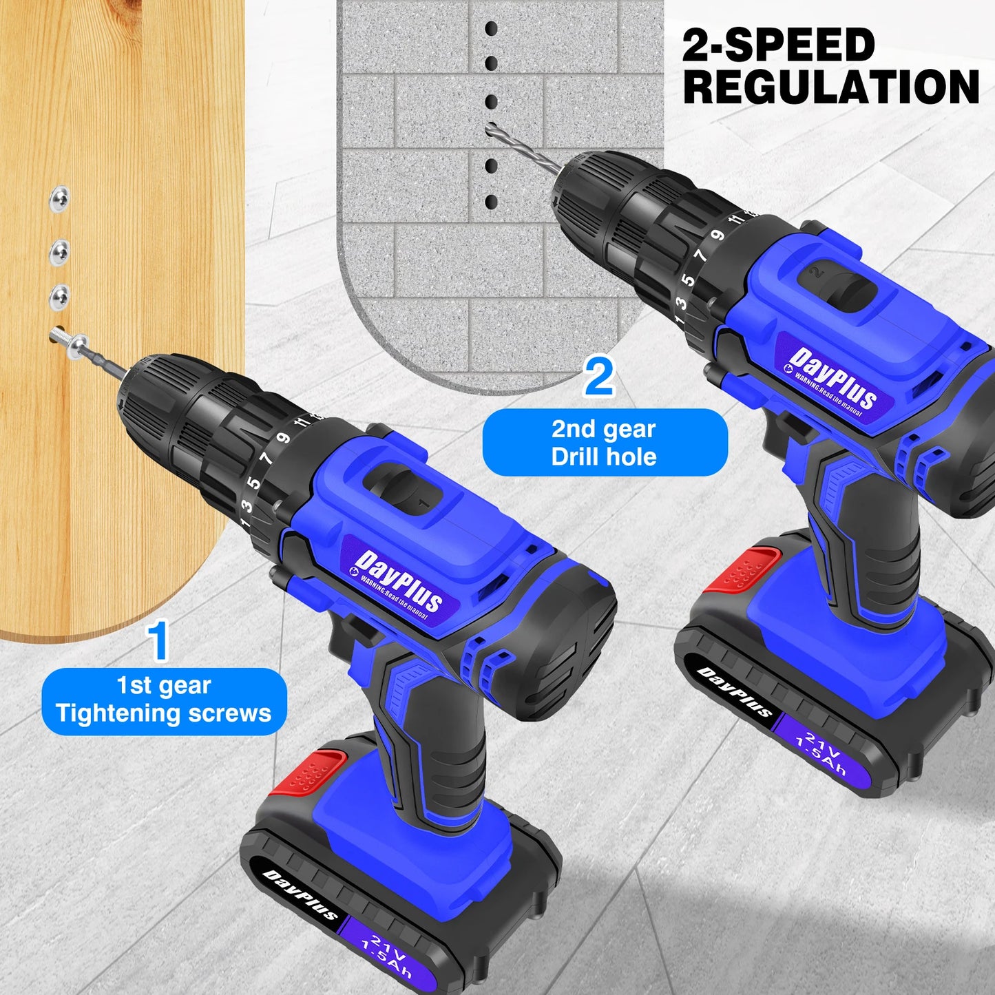 21V Cordless Drill Kit | 45Nm Impact Driver | LED Light | UK Stock Fast Delivery