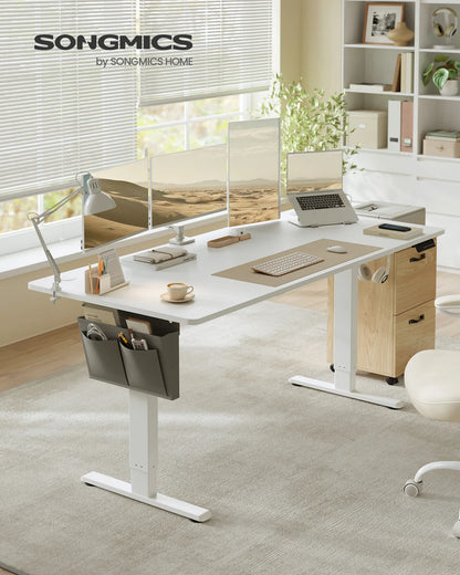 Electric Height Adjustable Standing Desk with Storage Pocket & Hooks, 120cm Workstation for Home Office