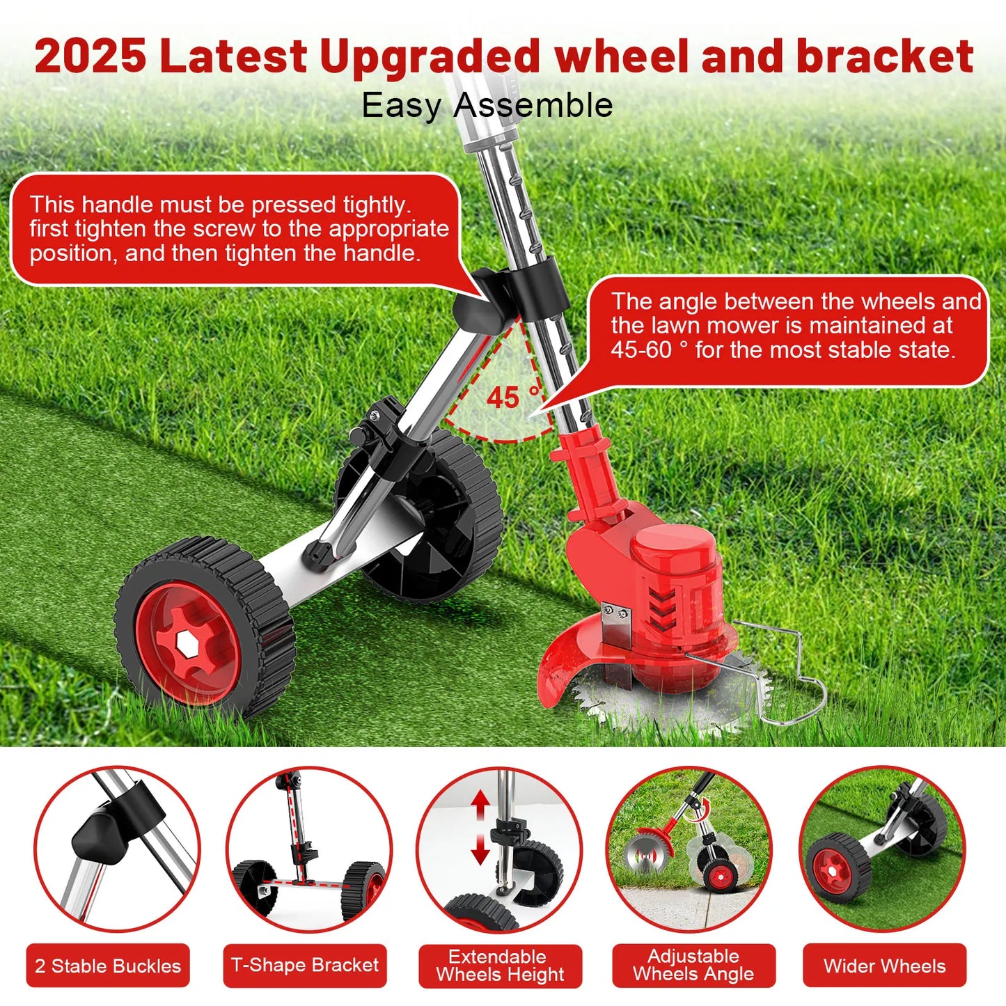Cordless Garden Strimmer | Adjustable Wheeled Grass Cutter | 2 Batteries