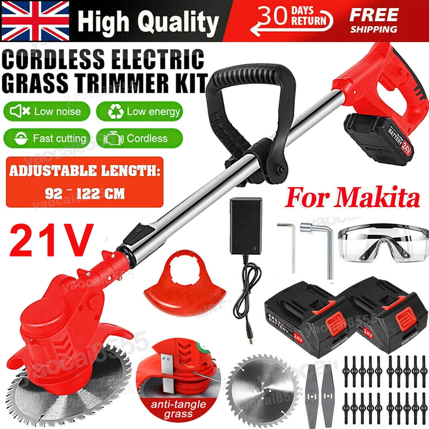 21V Cordless Strimmer | 800W Brushless | Telescopic | Metal & Plastic Blades