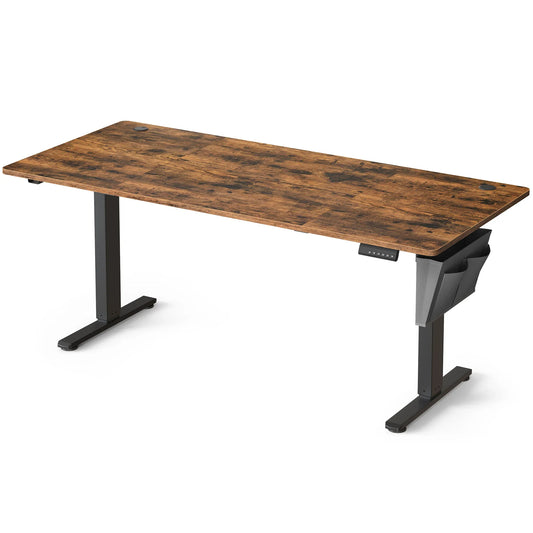 Electric Height Adjustable Standing Desk with Storage Pocket & Hooks, 120cm Workstation for Home Office