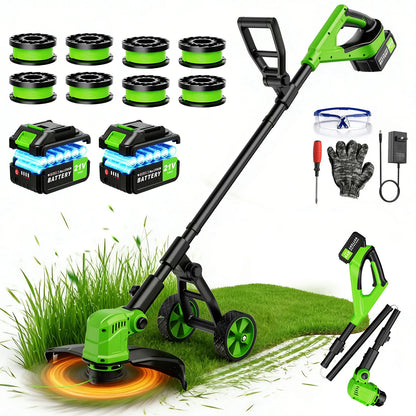 21V Cordless Grass Trimmer | 14-inch Cut | 2-in-1 Lawn Edger | Dual Battery