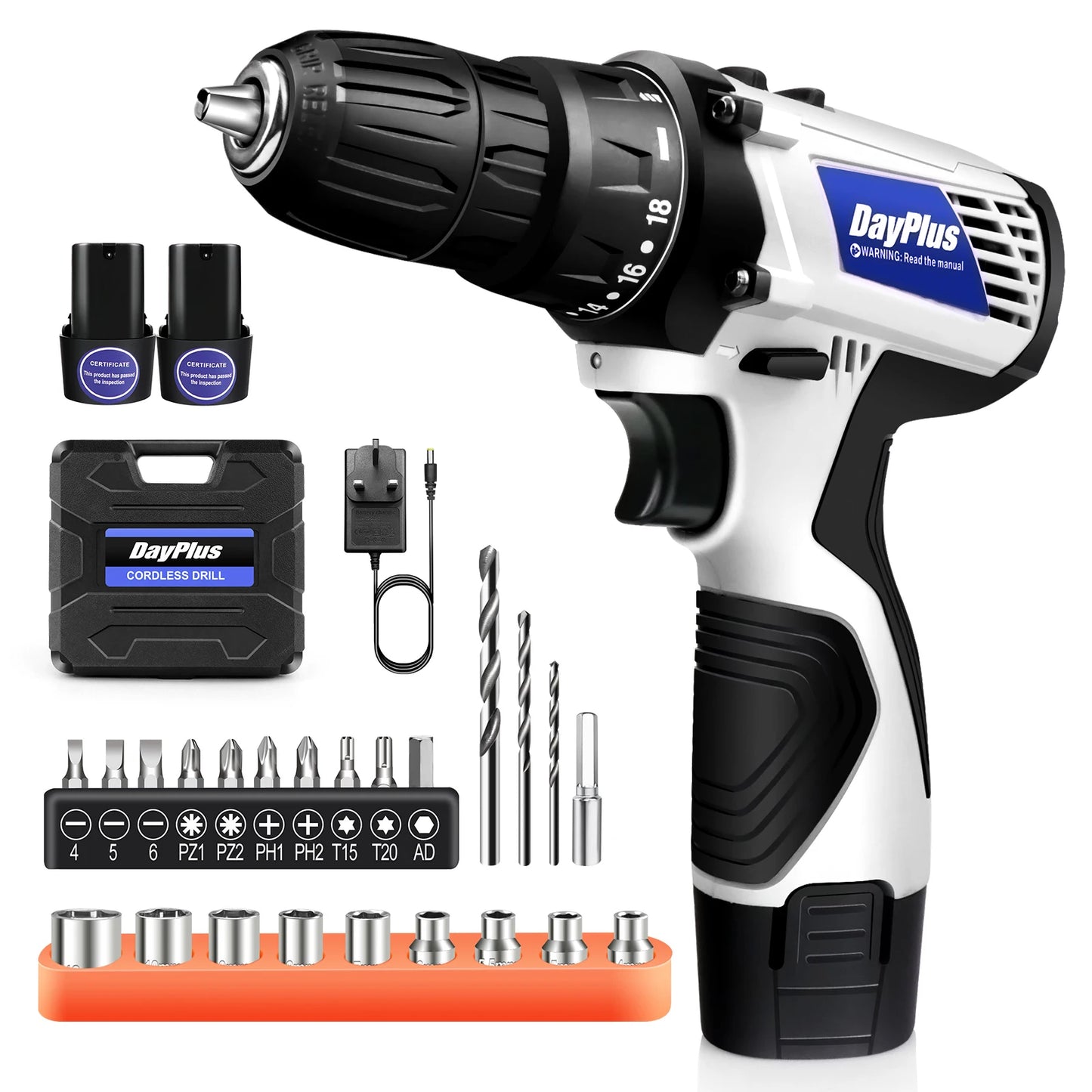 12V Cordless Drill Kit | 18+1 Torque | LED Light | 23-Piece Home DIY Set
