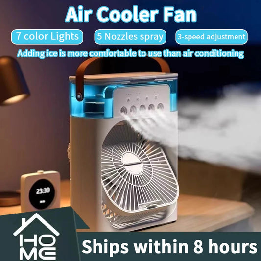 3-in-1 Mini Air Cooler Fan Humidifier LED Night Light USB Portable - UK