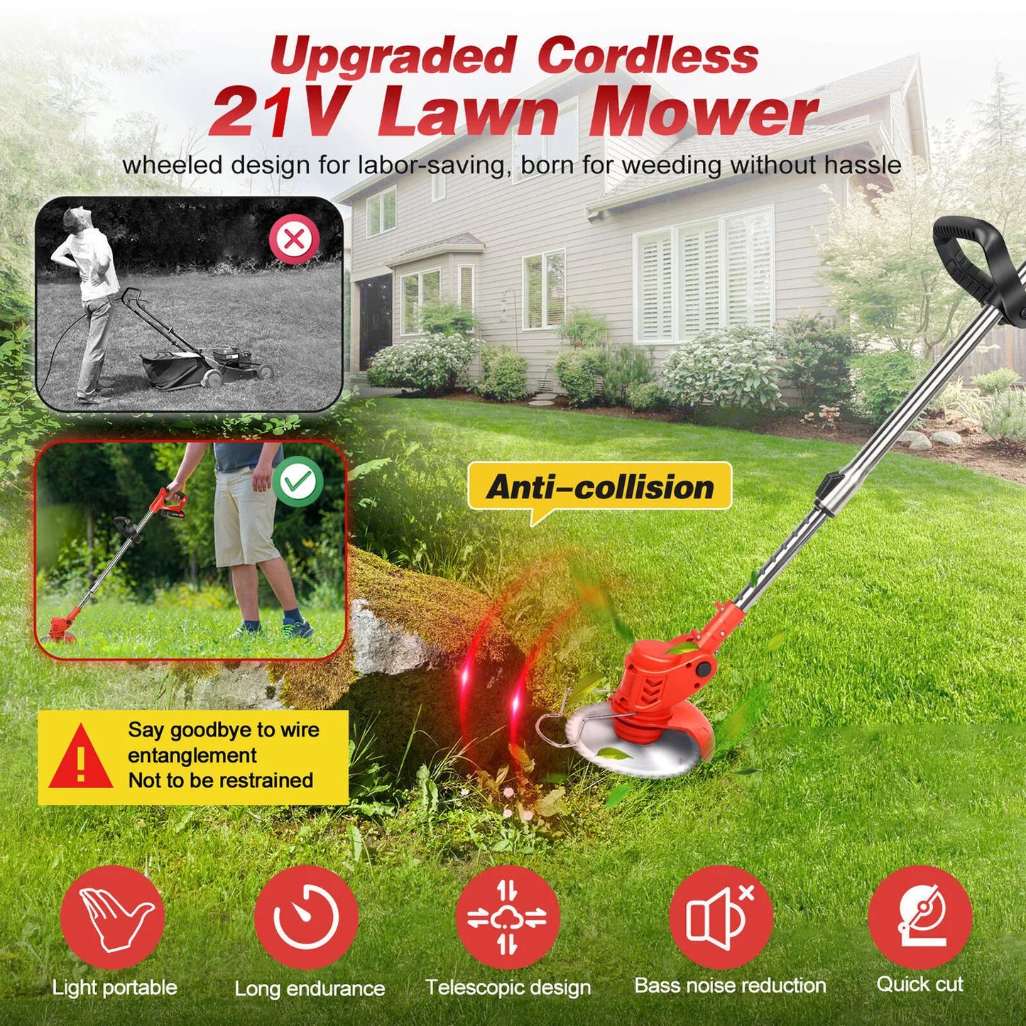 21V Cordless Strimmer | 800W Brushless | Telescopic | Metal & Plastic Blades
