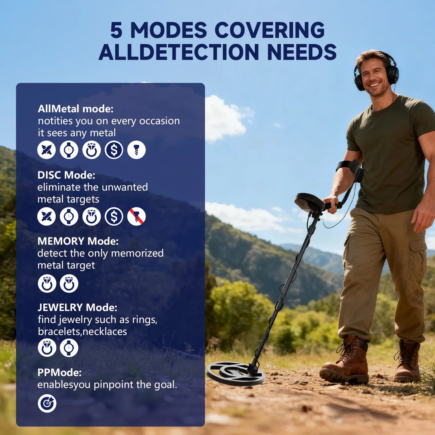 Metal Detector for Adults | 5 Modes | 10-inch Waterproof Coil | Gold Finder
